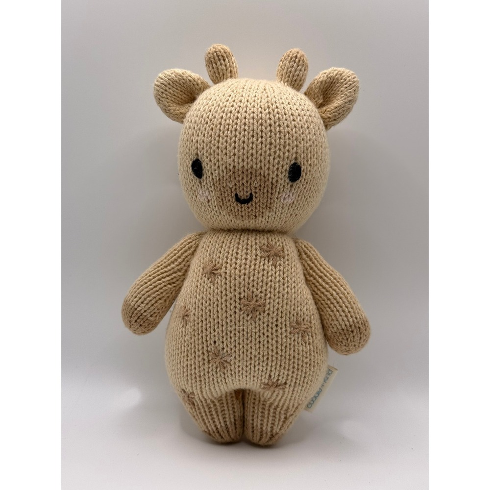 Cuddle + Kind Quinn the Giraffe Hand Knit Cotton Plush Toy Tan 7 Inch
